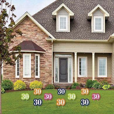 Big Dot of Happiness 30th Birthday - Cheerful Happy Birthday - Lawn Outdoor Yard Decor 10 Pc