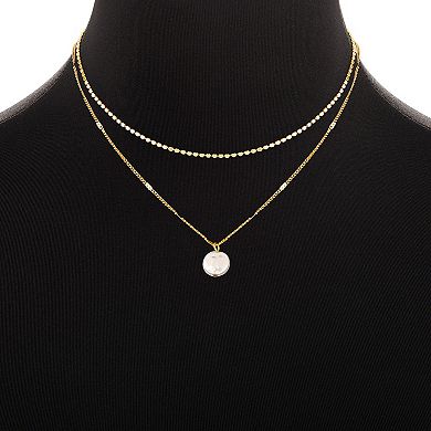 Emberly Gold Tone Simulated Pearl Polished Bead Chain & Pendant Double-Strand Necklace
