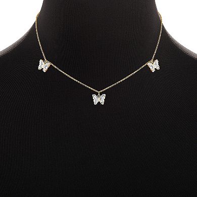 Emberly Gold Tone Cubic Zirconia & Crystal Butterfly Stud Earrings & Station Necklace Set