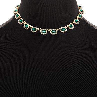 Emberly Gold Tone Green & Clear Crystal Vintage Collar Necklace