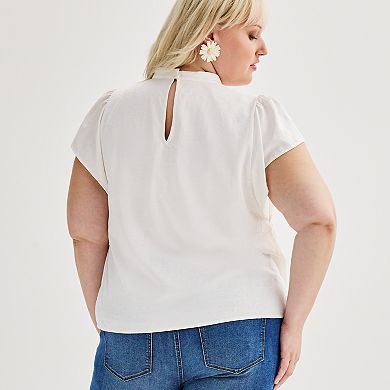 Plus Size Nine West Mockneck Short Sleeve Blouse