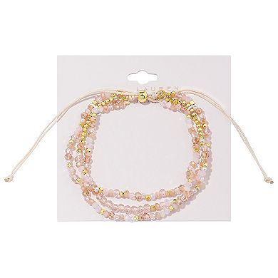 LC Lauren Conrad Gold Tone Pink Pastel Beaded Pull Tie Bracelet