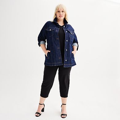 Plus Size Nine West Denim Belted Jean Jacket