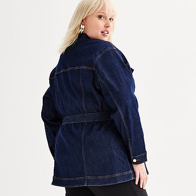 Plus Size Nine West Denim Belted Jean Jacket