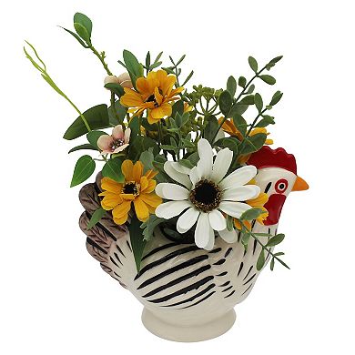 Mixed Florals In Ceramic Chicken Vase