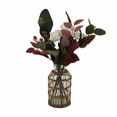 Artificial Poppy Berry Arrangement Wicker Wrap Vase Floral Arrangement Table Decor