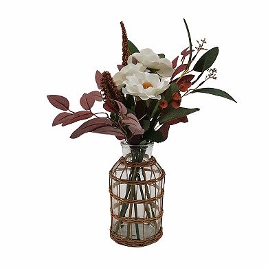 Artificial Poppy Berry Arrangement Wicker Wrap Vase Floral Arrangement Table Decor
