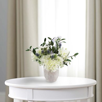 Hydrangeas In Fluted Ceramic Vase