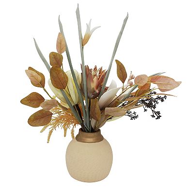 Mixed Florals In Etched Ceramic Vase