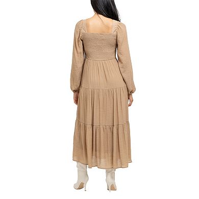 August Sky Women's Long Sleeve Smocked Midi Dress