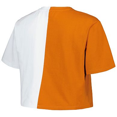 Women's Hype and Vice Texas Orange/White Texas Longhorns Color Block Brandy Cropped T-Shirt