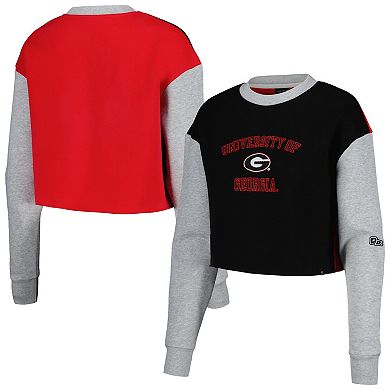 Women's Hype and Vice Black Georgia Bulldogs Colorblock Rookie Crew Pullover Sweatshirt