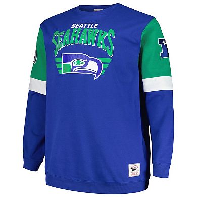 Men's Mitchell & Ness Royal Seattle Seahawks Big & Tall Fleece Pullover Sweatshirt