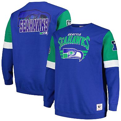 Men's Mitchell & Ness Royal Seattle Seahawks Big & Tall Fleece Pullover Sweatshirt