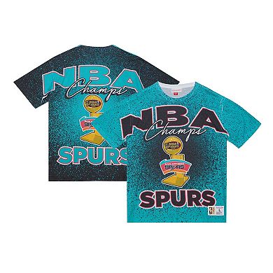 Men's Mitchell & Ness Turquoise San Antonio Spurs Hardwood Classics 1999 NBA Finals Champ City T-Shirt