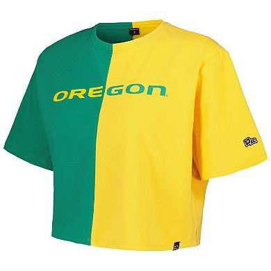 Women's Hype and Vice Green/Yellow Oregon Ducks Color Block Brandy Cropped T-Shirt