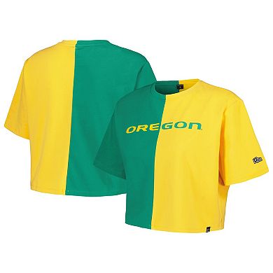 Women's Hype and Vice Green/Yellow Oregon Ducks Color Block Brandy Cropped T-Shirt