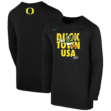 Youth Nike  Black Oregon Ducks Basketball Duck Town Shootaround Core Long Sleeve T-Shirt