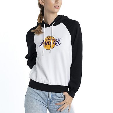 Women's Lusso White Los Angeles Lakers Marlowe Tri-Blend Raglan Pullover Hoodie