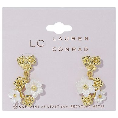 LC Lauren Conrad Gold Tone Mother Of Pearl Flower Drop Earrings