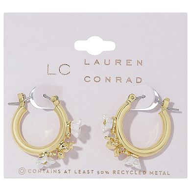 LC Lauren Conrad Gold Tone Mother Of Pearl Floral Hoop Earrings