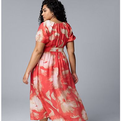 Plus Size Simply Vera Vera Wang Floral Watercolor Shirred Short Sleeve Maxi Dress