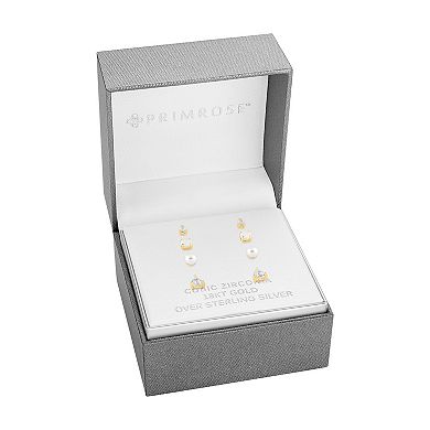 PRIMROSE 18k Gold Plated Cubic Zirconia, Opal & Simulated Pearl 4-Piece Stud Earring Set