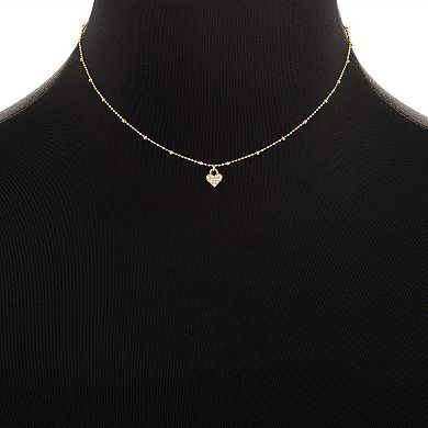 Emberly Gold Tone Pave Cubic Zirconia Heart Charm Beaded Necklace