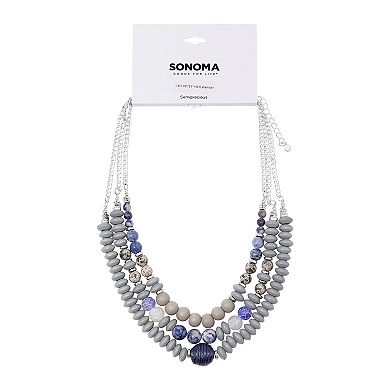 Sonoma Goods For Life?? Silver Tone Gray & Blue Beaded Triple-Strand Collar Necklace