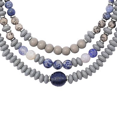 Sonoma Goods For Life?? Silver Tone Gray & Blue Beaded Triple-Strand Collar Necklace