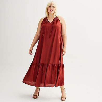 Plus Size Nine West Tiered Peasant Maxi Dress