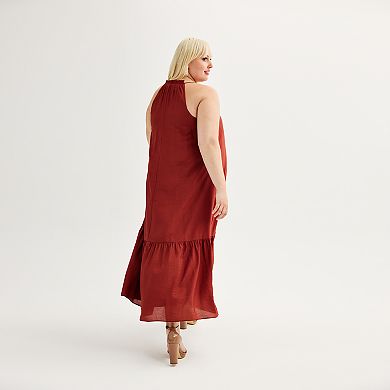 Plus Size Nine West Tiered Peasant Maxi Dress