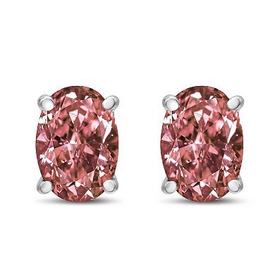 Haus of Brilliance 14k White Gold 1 Carat T.W. Lab-Grown Pink Diamond Solitaire Stud Earrings