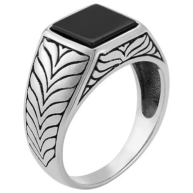Menster Men's Sterling Silver Black Onyx Square Signet Ring