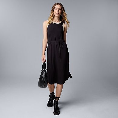 Petite Simply Vera Vera Wang Knit Contrast Trim Midi Dress