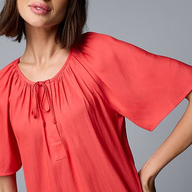 Petite Simply Vera Vera Wang Shirred Neck Blouse