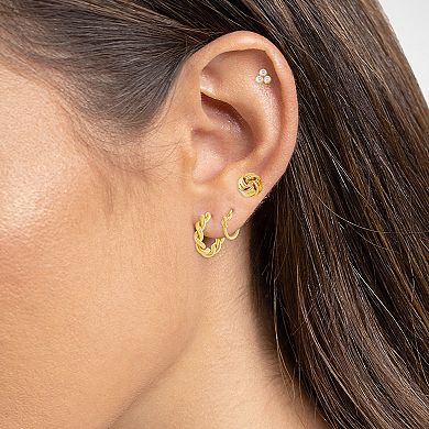 Emberly Triple Simulated Pearl Stud Earrings, Love Knot Stud Earrings, Knotted Hoop Earrings, & Twisted C-Hoop Earrings Quad Set