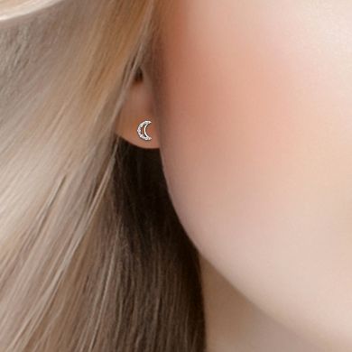 Aleure Precioso Sterling Silver Pave Cubic Zirconia Half Moon Stud Earrings
