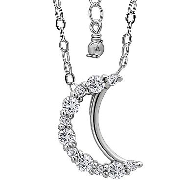 Aleure Precioso Sterling Silver Cubic Zirconia Moon Pendant Necklace