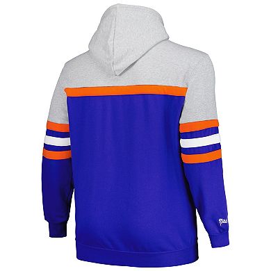 Men's Mitchell & Ness  Heather Gray/Royal Denver Broncos Big & Tall Head Coach Pullover Hoodie