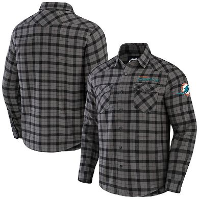 Men's NFL x Darius Rucker Collection by Fanatics Gray Miami Dolphins Flannel Long Sleeve Button-Up Shirt