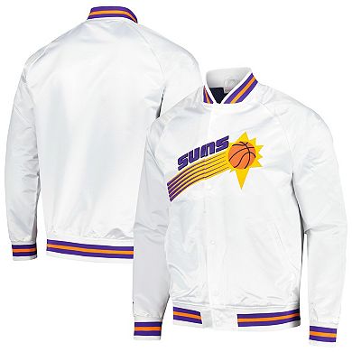 Men's Mitchell & Ness White Phoenix Suns Hardwood Classics  Throwback Wordmark Raglan Full-Snap Jacket