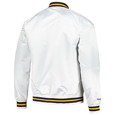 Men's Mitchell & Ness White Golden State Warriors Hardwood Classics  Throwback Wordmark Raglan Full-Snap Jacket
