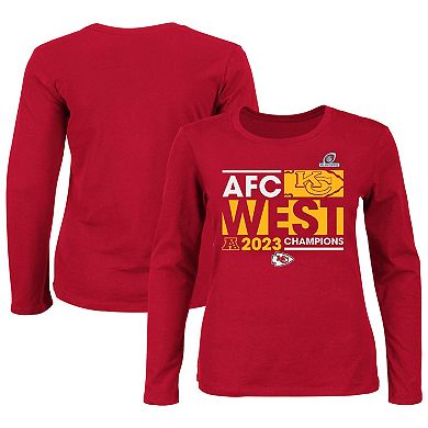 Women's Fanatics Branded  Red Kansas City Chiefs 2023 AFC West Division Champions Plus Size Conquer Long Sleeve Scoop Neck T-Shirt