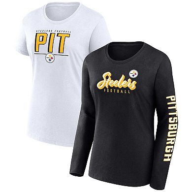 Women's Fanatics Branded Black/White Pittsburgh Steelers Two-Pack Combo Cheerleader T-Shirt Set