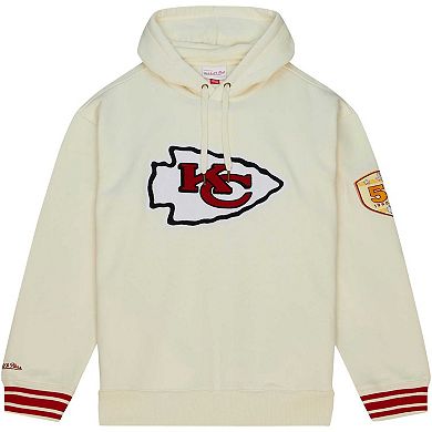 Men's Mitchell & Ness  Cream Kansas City Chiefs Chainstitch Heavyweight Retro Pullover Hoodie