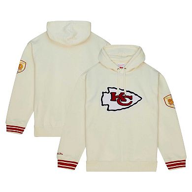 Men's Mitchell & Ness  Cream Kansas City Chiefs Chainstitch Heavyweight Retro Pullover Hoodie