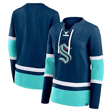Women's Fanatics Branded  Deep Sea Blue/Light Blue Seattle Kraken Top Speed Lace-Up Pullover Sweatshirt