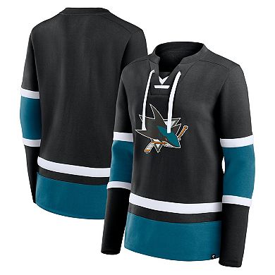 Women's Fanatics Branded  Black/Teal San Jose Sharks Top Speed Lace-Up Pullover Sweatshirt