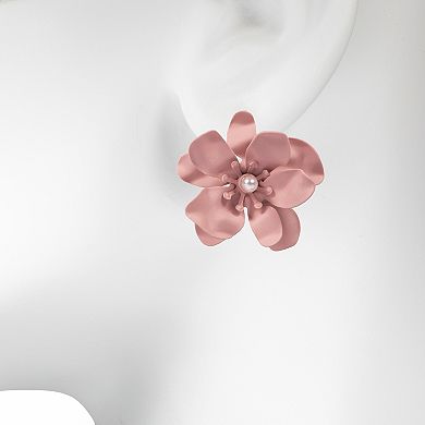 Emberly Gold Tone Floral Simulated Pearl Stud Earrings